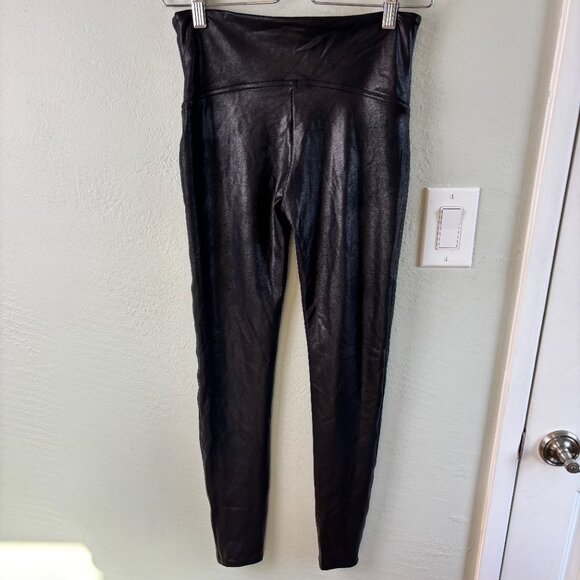 Spanx Faux Leather Leggings Black Size L Shaping High Rise Baddie Athleisure - Picture 6 of 6